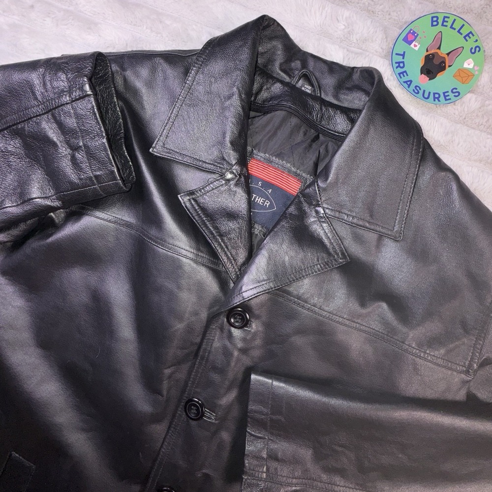 Men's Medium Black Soft‎ Leather 4 Button Jacket Coat Matrix Grunge Metal Y2K